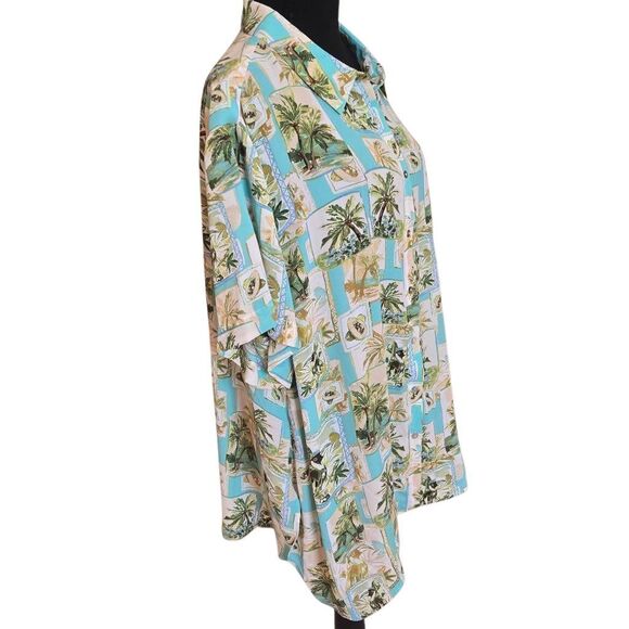 Rose and Olive Womens Tropical Print Short Sleeve Button Front Blouse Size 2X - Picture 5 of 12